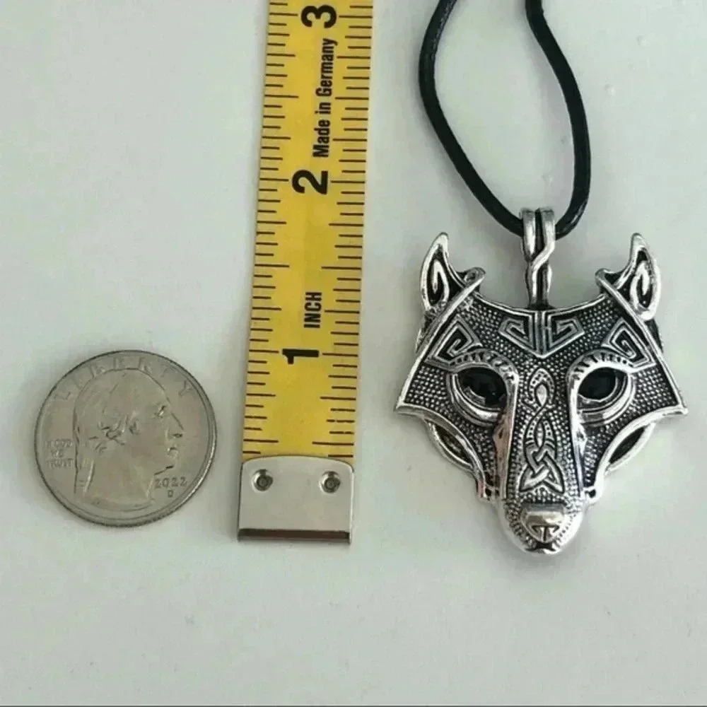 Celtic Viking Wolf Silver & Black Necklace NWT
